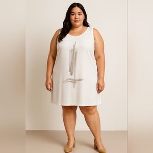 Marla Wynne Eggshell Overlay Dress Abstract Print Stretch 2X Comfort Lagenlook